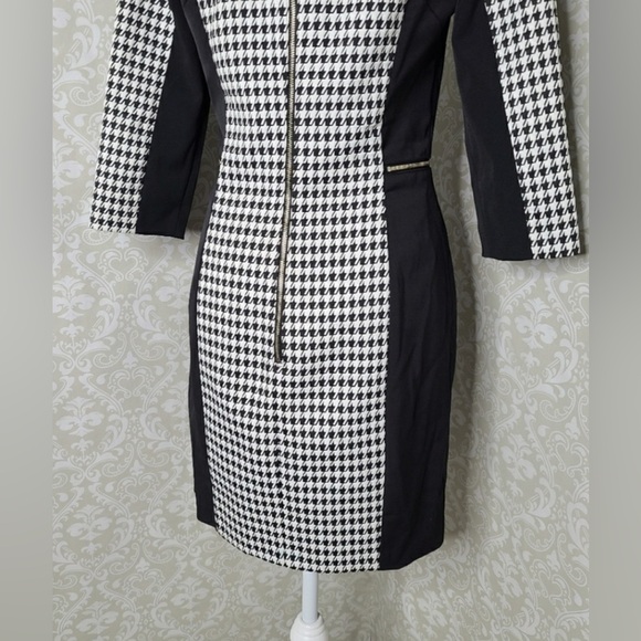 H&M Monochrome Houndstooth Dress 3/4 Sleeve pockets preppy academia NWT - Picture 7 of 16